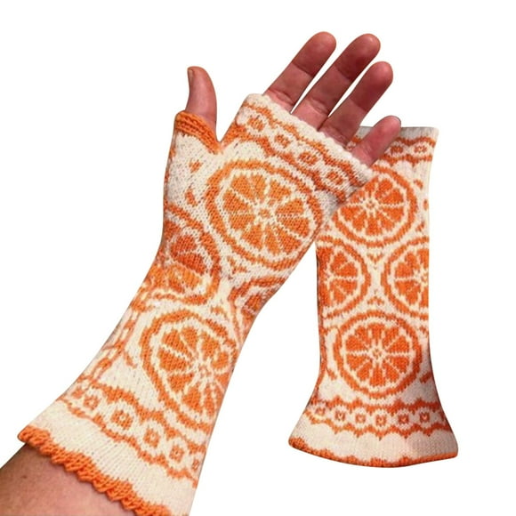 YOUSNH Womens Handmade Orange Knitted Autumn Winter Gloves Retro Crochet Gloves for Women Men Orange One Size