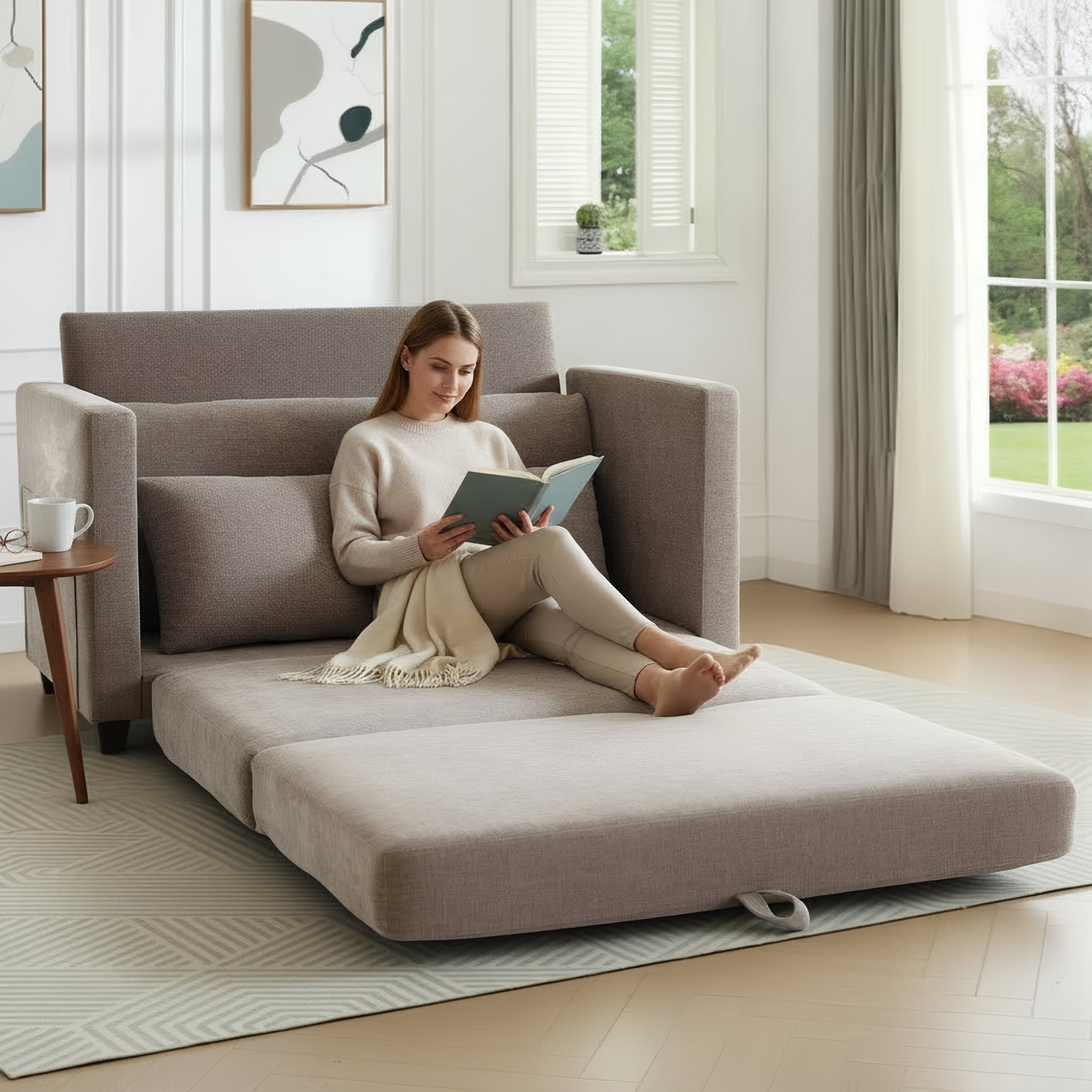 GAOHAPY 52" Loveseat Sleeper Sofa Bed,2 in 1 Convertible Floor Sofa Bed for Small Spaces,Pull Out Couch with Deep Seat,2 Pillows and Solid Frame Floor Couch for Living Room,Apartment