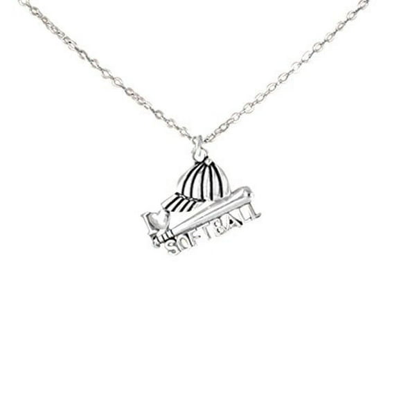 Softball,  Heart (I Love) Softball, With Cap And Bat On The Charm, On A Adjustable Cable Chain Necklace, Great Gift For Friend Or Family, HYpoallergenic-Safe, No Nickle, Lead, Or Cadmium In The Metal.