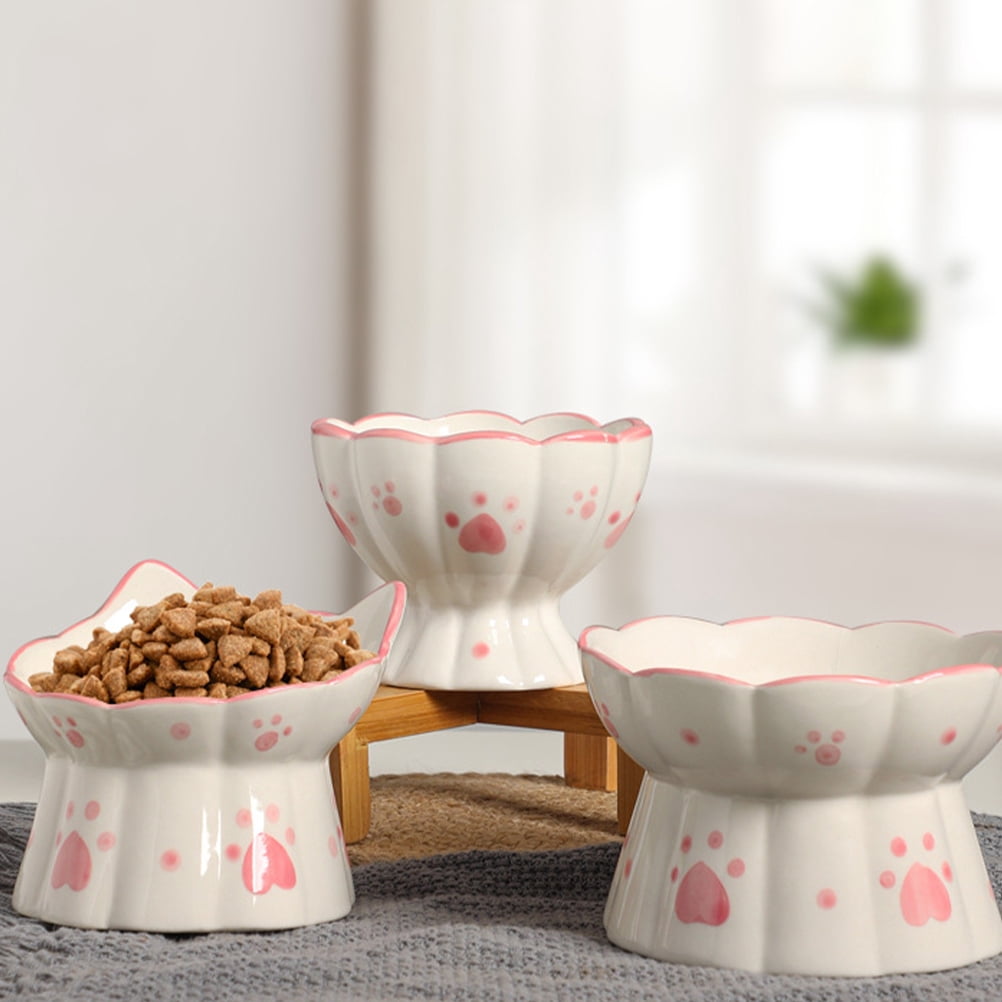 BESTONZON Cat Neck Protection Bowl Ceramic Multi-Color Stable Design 2Pcs