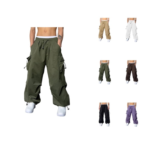 Baggy Cargo Pants Men 2026 Casual Drawstring Elastic Waist Loose Fit Parachute Pants Harem Joggers with Pockets Streetwear