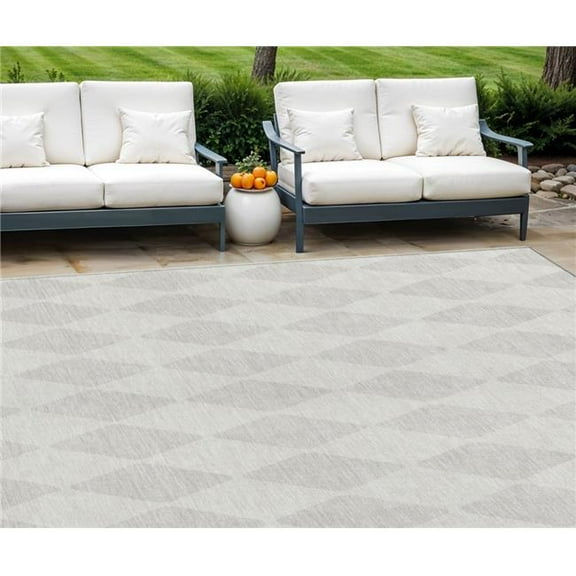 HomeRoots 577059 9 x 12 ft. Geometric Washable Indoor & Outdoor Rectangle Area Rug, Ivory & Beige