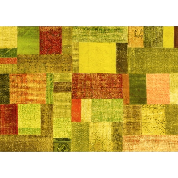 Ahgly Company Machine Washable Indoor Rectangle Patchwork Yellow Transitional Area Rugs, 8' x 10'