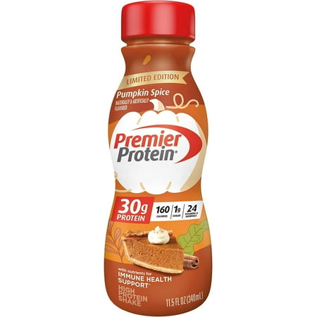 Premier Protein Shake Limited Edition Pumpkin Spice 30g 1g Sugar 24 Vitamins Minerals Nutrients to Support Immune Health 11.5 fl oz