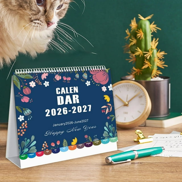 Multicolour Desk Calendar 2026 to 2027, 18-Month Standing Flip Calendar with Cactus Design, Stylish Office and Home Organiser for Planning and Scheduling