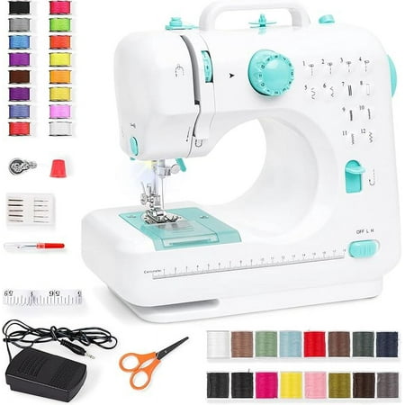 BCOOSSS Sewing Machine for Beginners, Electric Mini Portable, 28 Built-in Stitches with Reverse Sewing,Mint Green