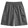 thumbnail image 3 of Men's Nylon Breathable Quick Dry Shorts, Elastic Drawstring Waist Deep Side Pockets Loose Solid Thin Fabric, Multi Occasion Casual Shorts for Beach Travel Daily | TruHer,Gray L, 3 of 8