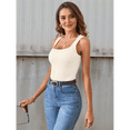 thumbnail image 4 of Women'S Summer Square Neck Casual Ribbed Knit Sleeveless Tank Top White, 4 of 6