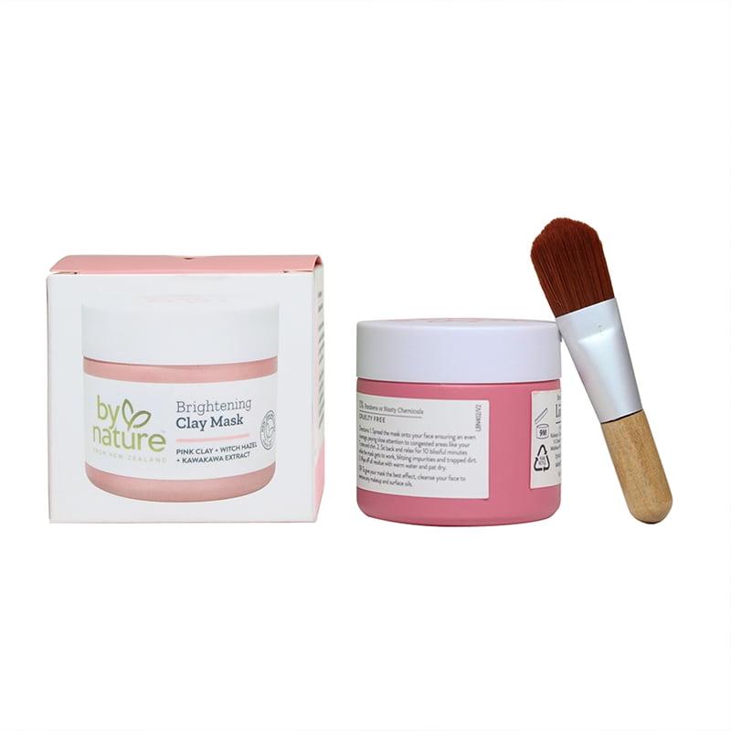 By Nature Pink Clay + Bentonite Brightening Clay Face Mask with Applicator for Dull Skin, 2 oz