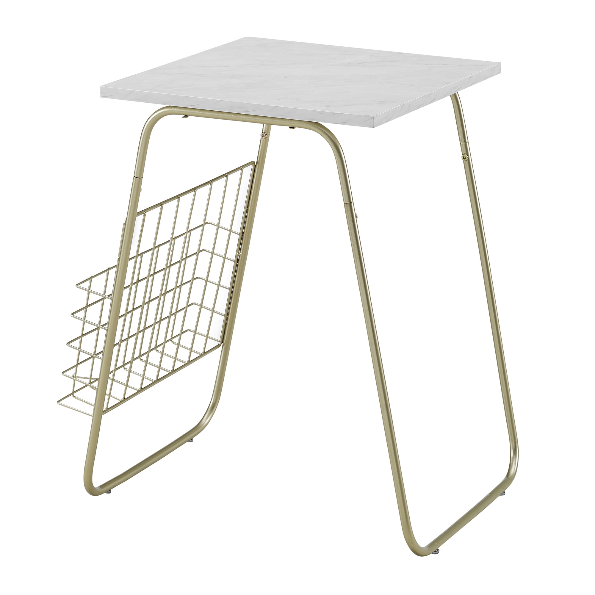 Manor Park Modern End Table with Magazine Holder, Faux Marble