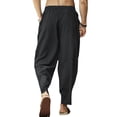 thumbnail image 3 of DYMADE Mens Cotton Linen Solid Mid Waist Tapered Leg Ankle-Length Casual Pants, 3 of 3