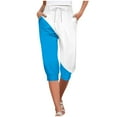 thumbnail image 2 of Frostluinai Lightweight Capris for Women Casual Color Block Pants High Waisted Drawstring Capris with Pockets Lounge Workout Jogger Pants, 2 of 6