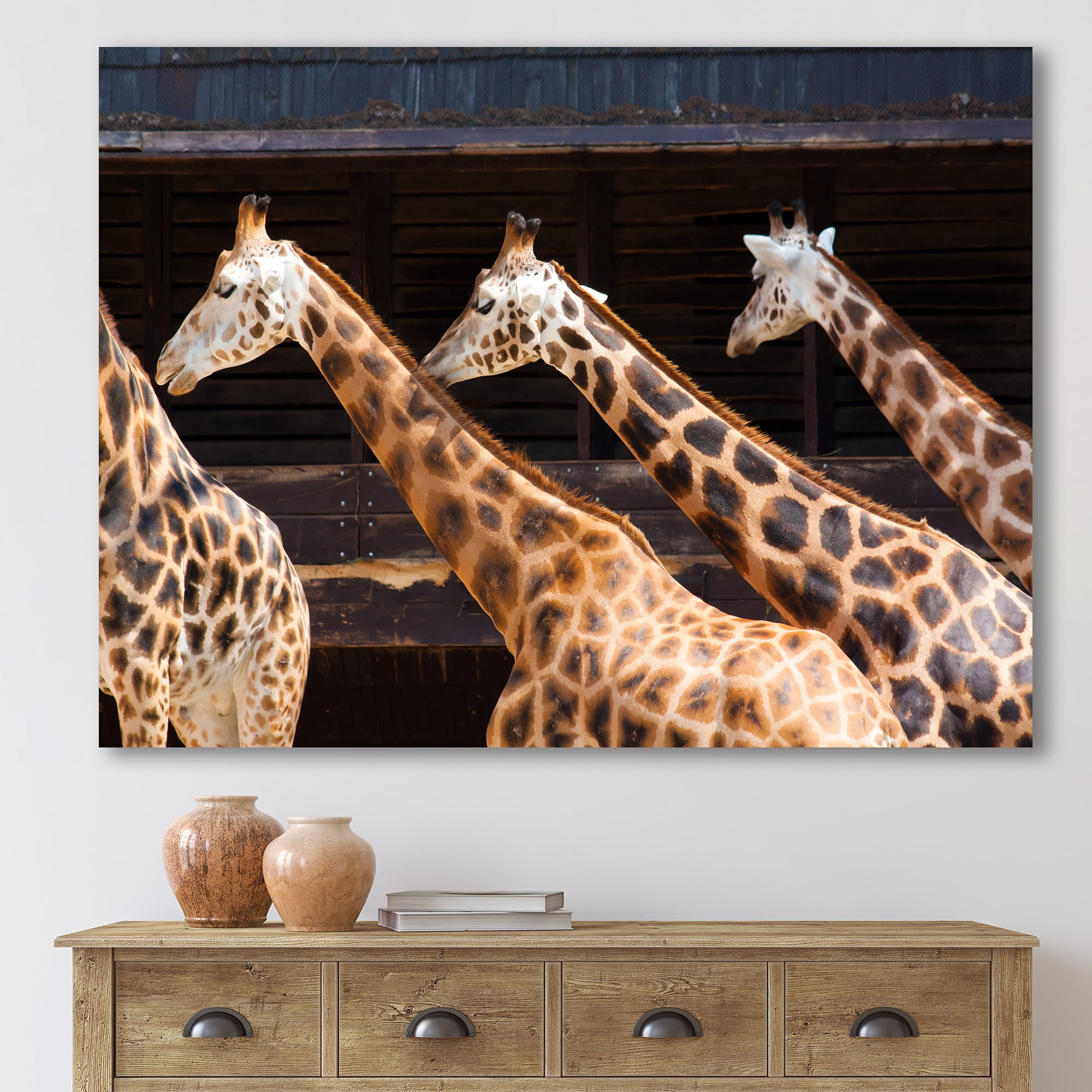 Designart ' Portrait Of Three Giraffes Running ' Farmhouse Canvas Wall Art Print