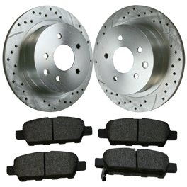 Drilled & Slotted Rear Brake Rotors & Ceramic Pads Kit For Nissan LEAF & Rogue Sport 11 thumbnail image