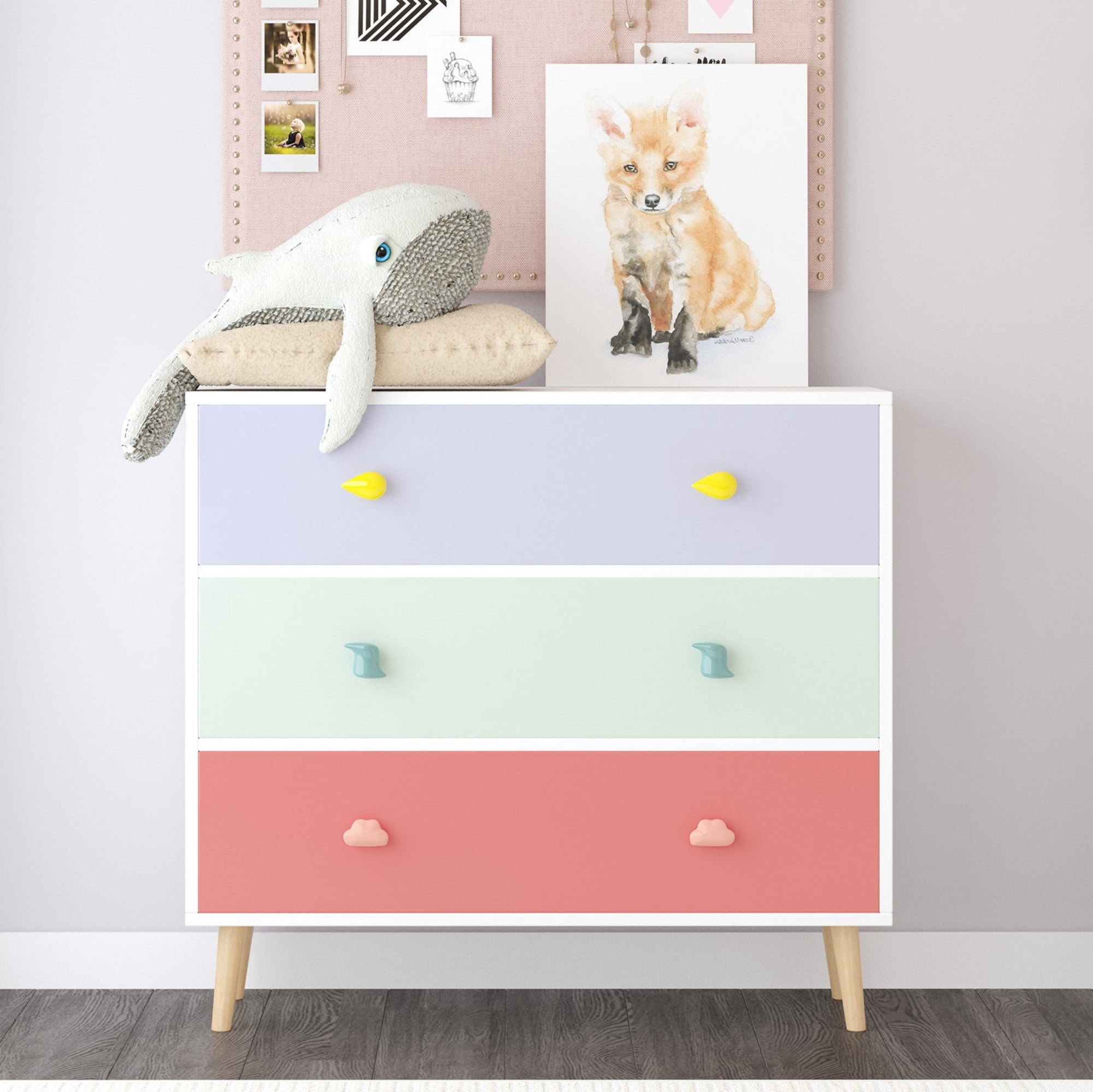 Jopath 3 Drawer Dresser Kids Nightstand Modern Wood Chest of Drawers or Living Room,Nursery,Bedroom,Colorful03