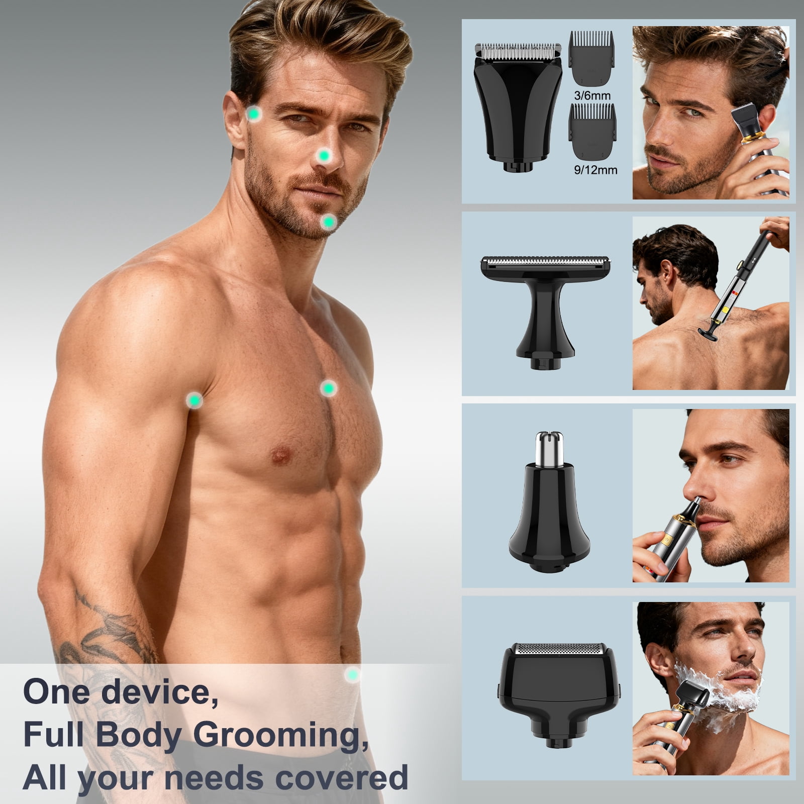 Hatteker Hair Clipper 4-in-1 Kit Men's Razor Nose and Ear Trimmer Cordless Hair Clipper Waterproof LED Display