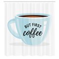 thumbnail image 3 of Ambesonne But First Coffee Shower Curtain, Single Cup Image, 69"Wx75"L, White Pale Blue Ginger, 3 of 5