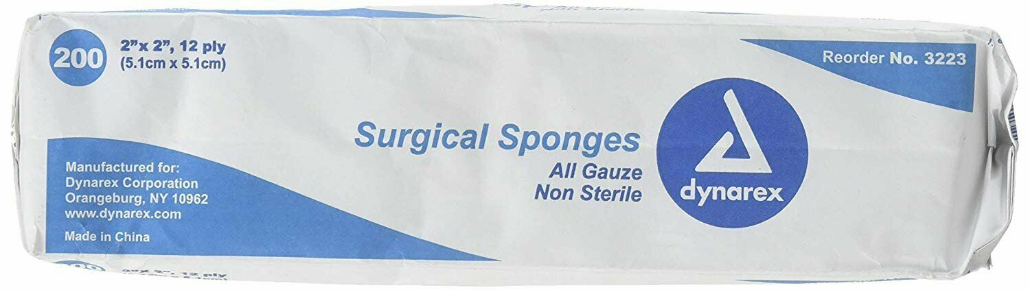 Dynarex Gauze Sponge Non-Sterile 3X3 12PLY 200 ea (Pack of 3)