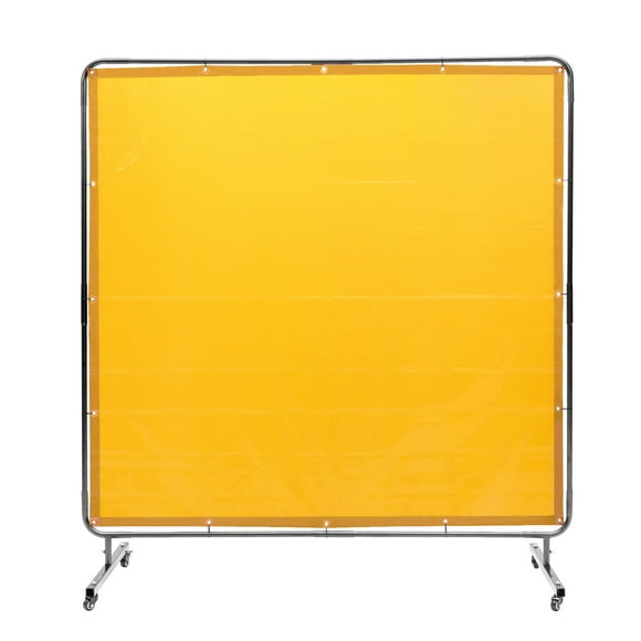 VEVOR Welding Screen with Frame, 6' x 6' Welding Curtain Screen, Flame-Resistant Vinyl Welding Protection Screen on 4 Swivel Wheel (2 Lockable), Moveable & Professional for Workshop/Industrial, Yellow