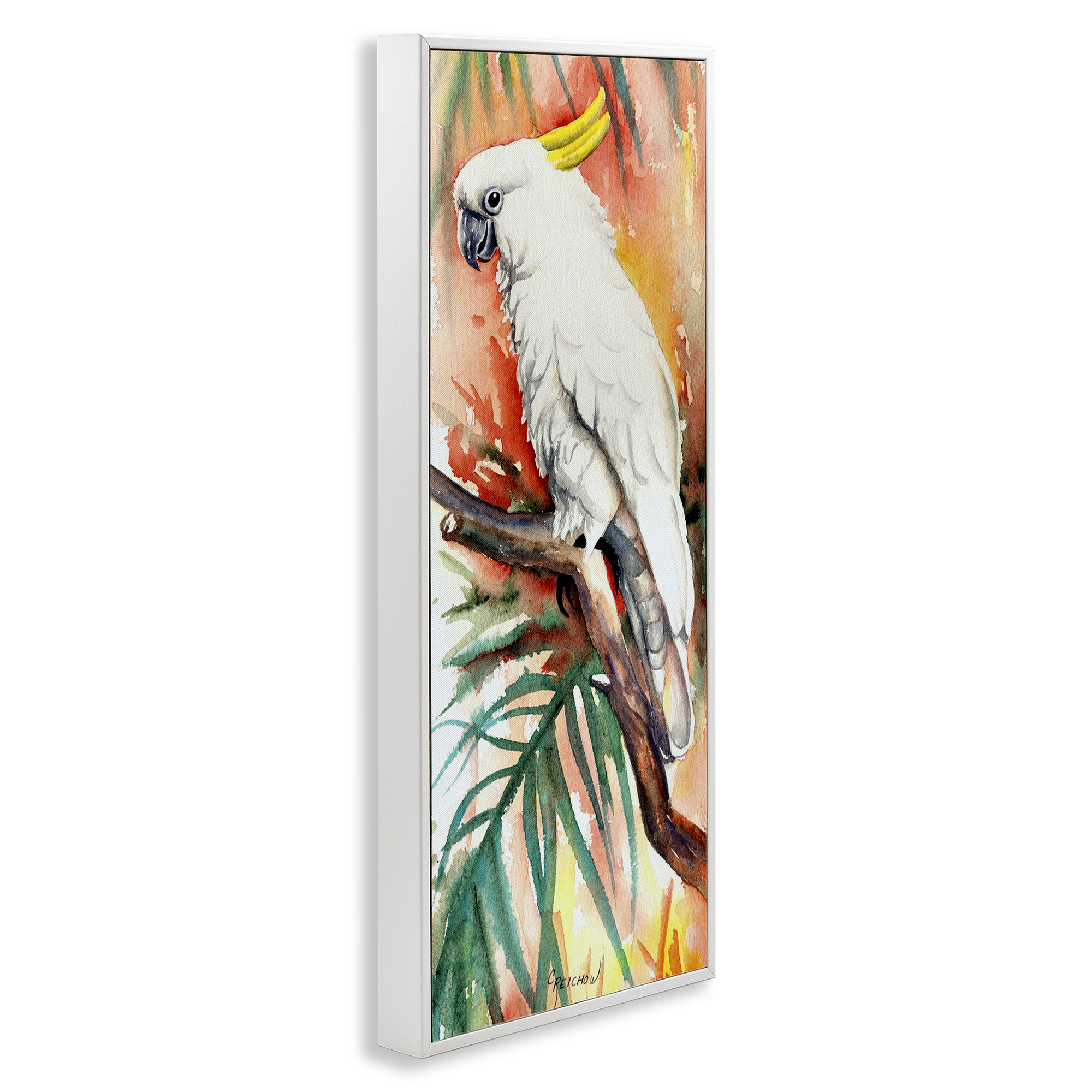 Stupell Industries Sulfer Crested Cockatoo Animals & Insects Painting White Framed Art Print Wall Art, 10 x 24
