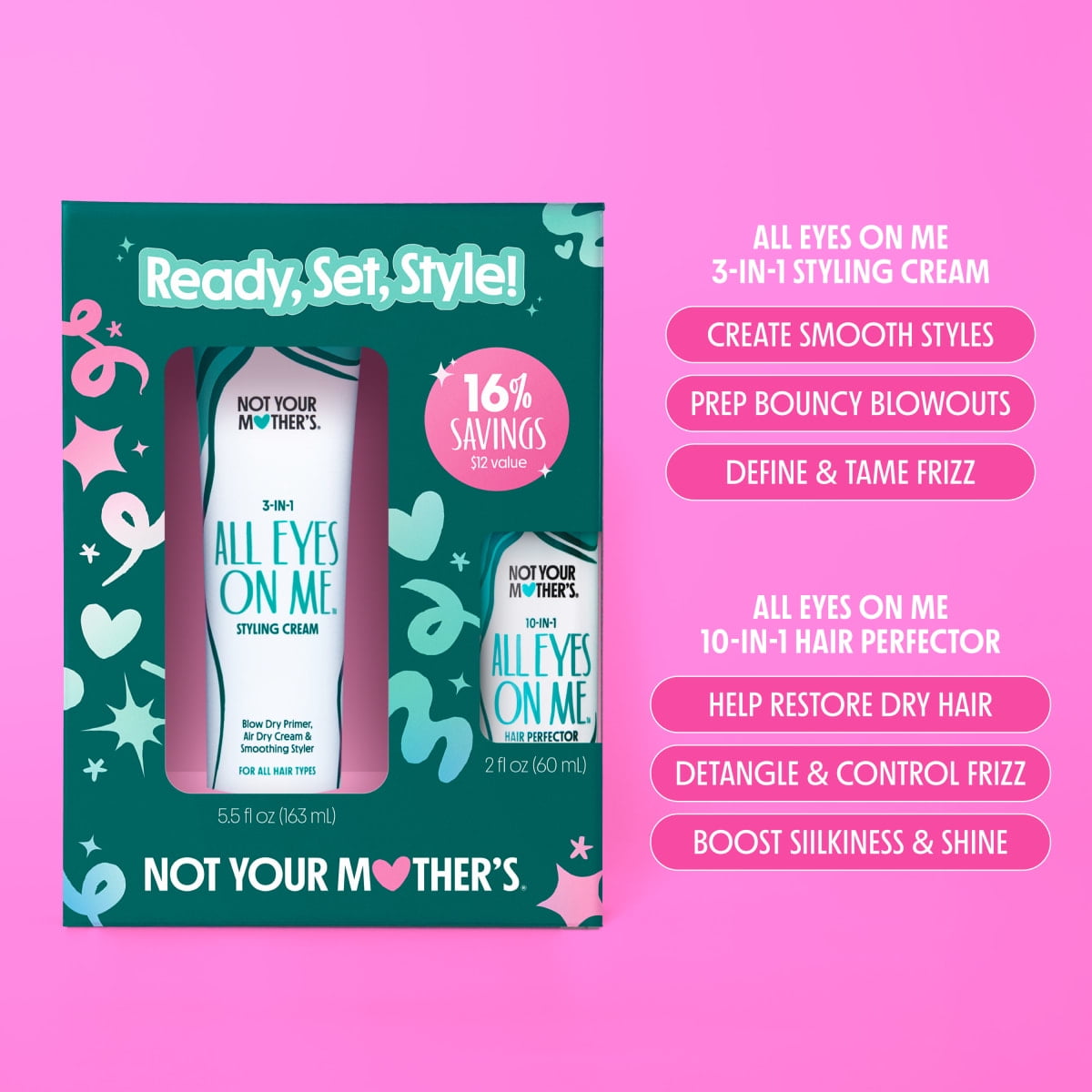 Not Your Mother's Ready, Set, Style! Kit with All Eyes On Me 10-in-1 Hair Perfector & Styling Cream