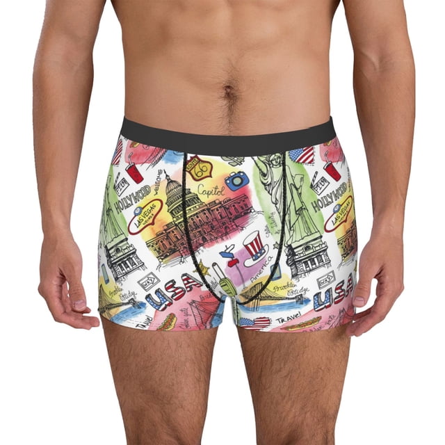 Balery America Landmarks1 Calzoncillos bóxer para hombre, ropa interior de algodón suave y transpirable con cinturilla de nailon-Small