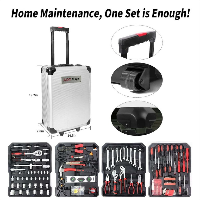 Aukfa 899 Pcs Tool Set, Rolling Tool Box for Home Auto Repair