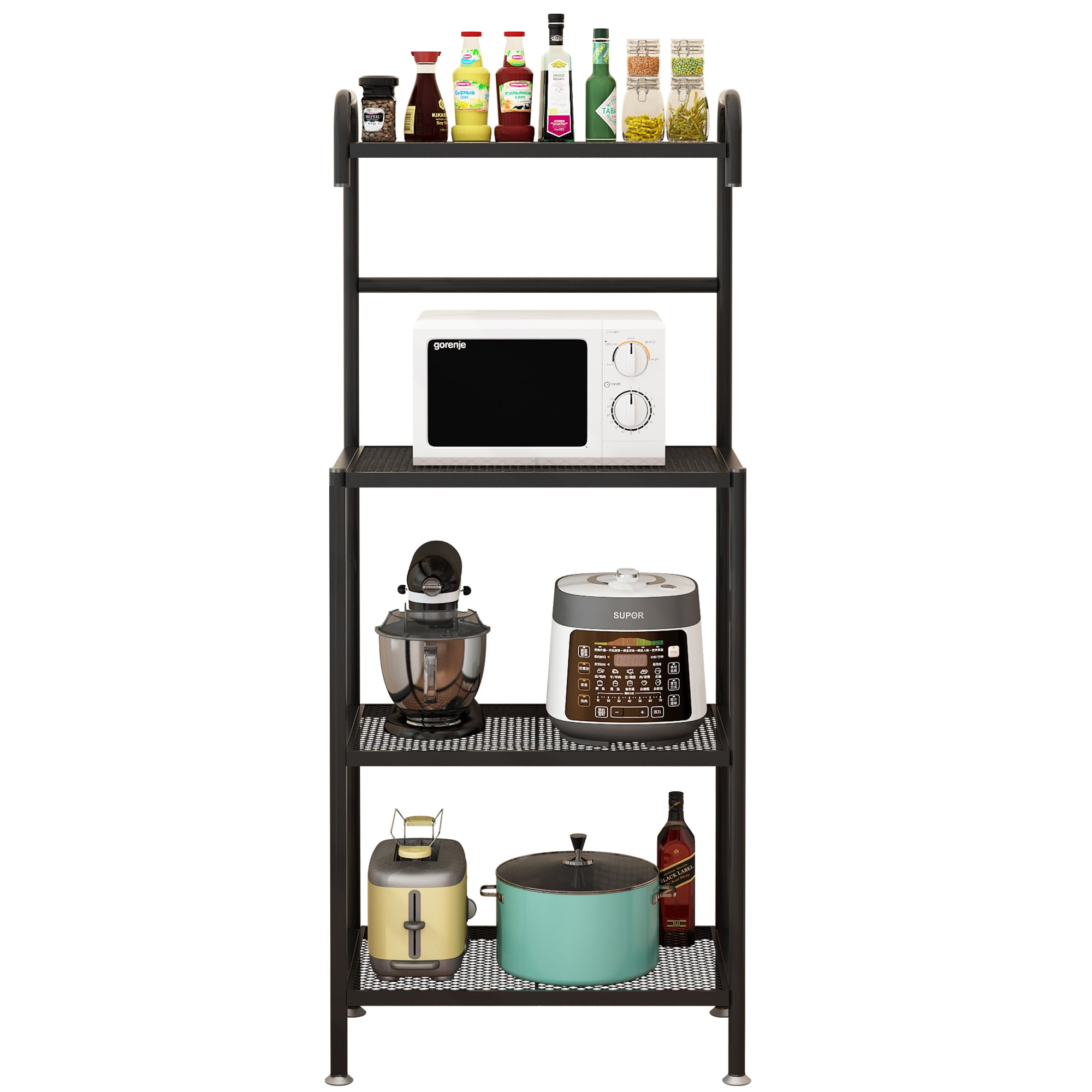 O&K FURNITURE Metal 4-Tier Kitchen Bakers Rack with Storage Shelf, Standing  Microwave Oven Stand Rack Spice Rack Organizer, Double-Purpose Rack for