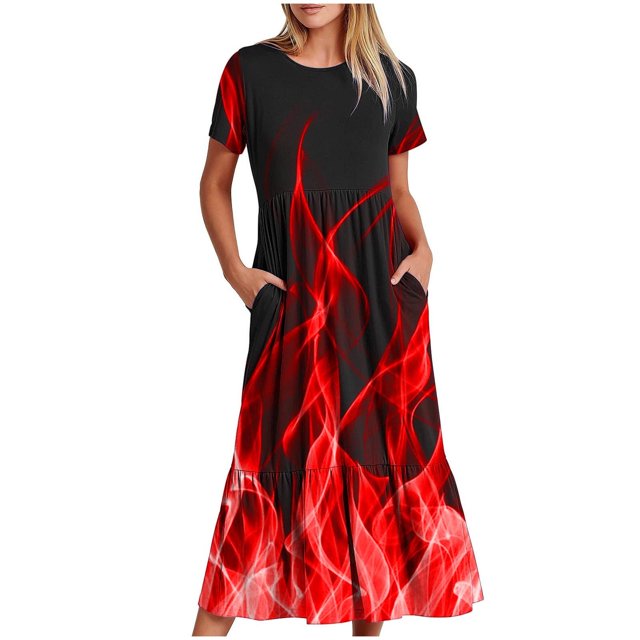 Robes pour Femmes Col Rond Manches Courtes Robe Imprimée
