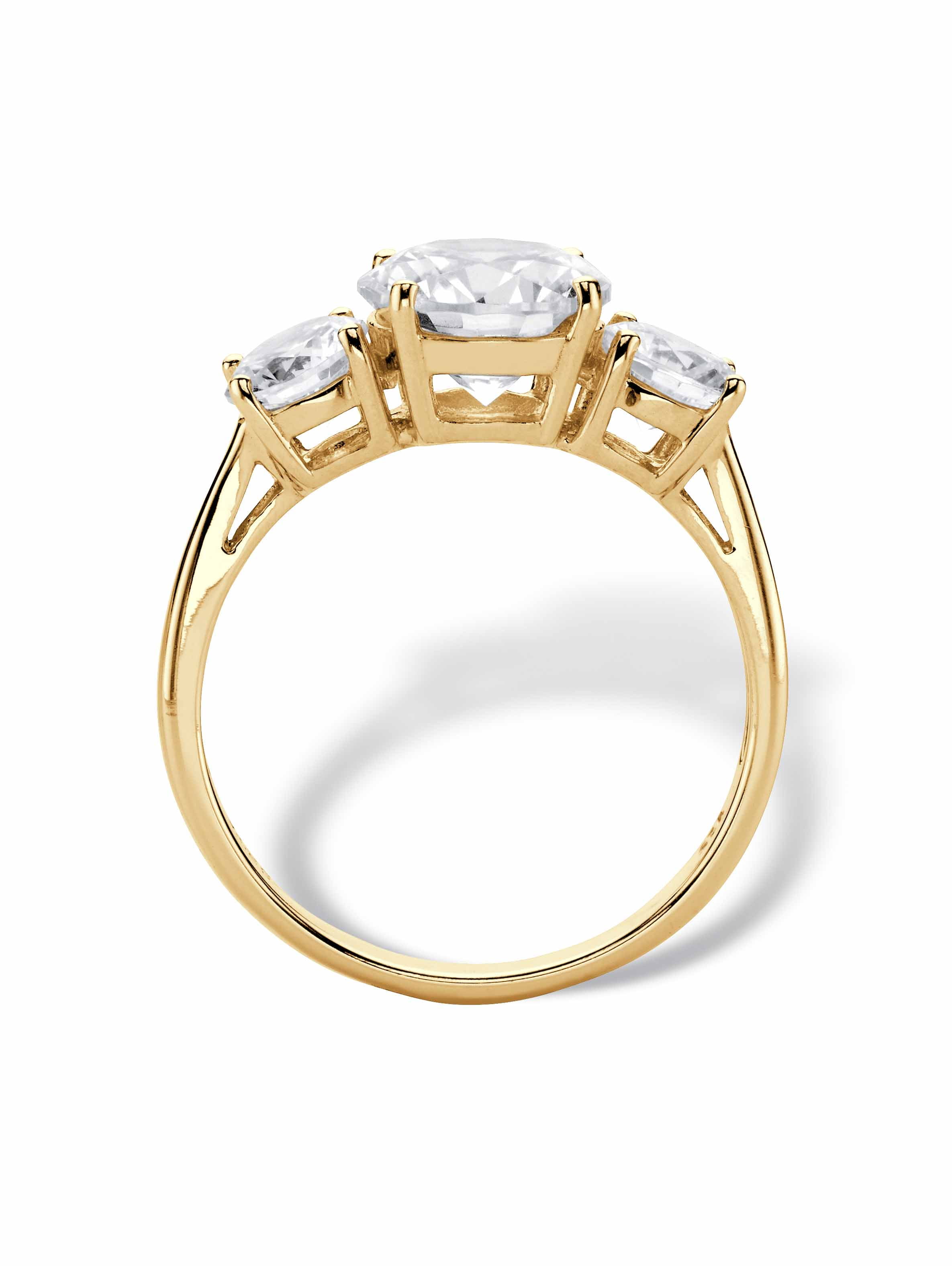 PalmBeach Jewelry 3 TCW Round White Cubic Zirconia 3-Stone Bridal Engagement Anniversary Ring in Solid 10k Yellow or White Gold