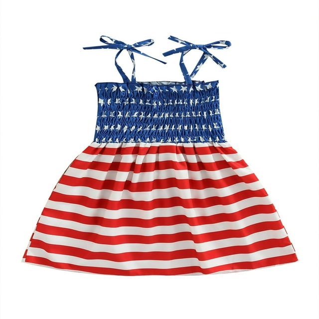 EIMELI Bébé Fille 4ème de Juillet Robe Sangle Drapeau Américain Robe d'Été Petites Filles Indépendance Jour Tenues Blanc Coeur 3-4 Ans