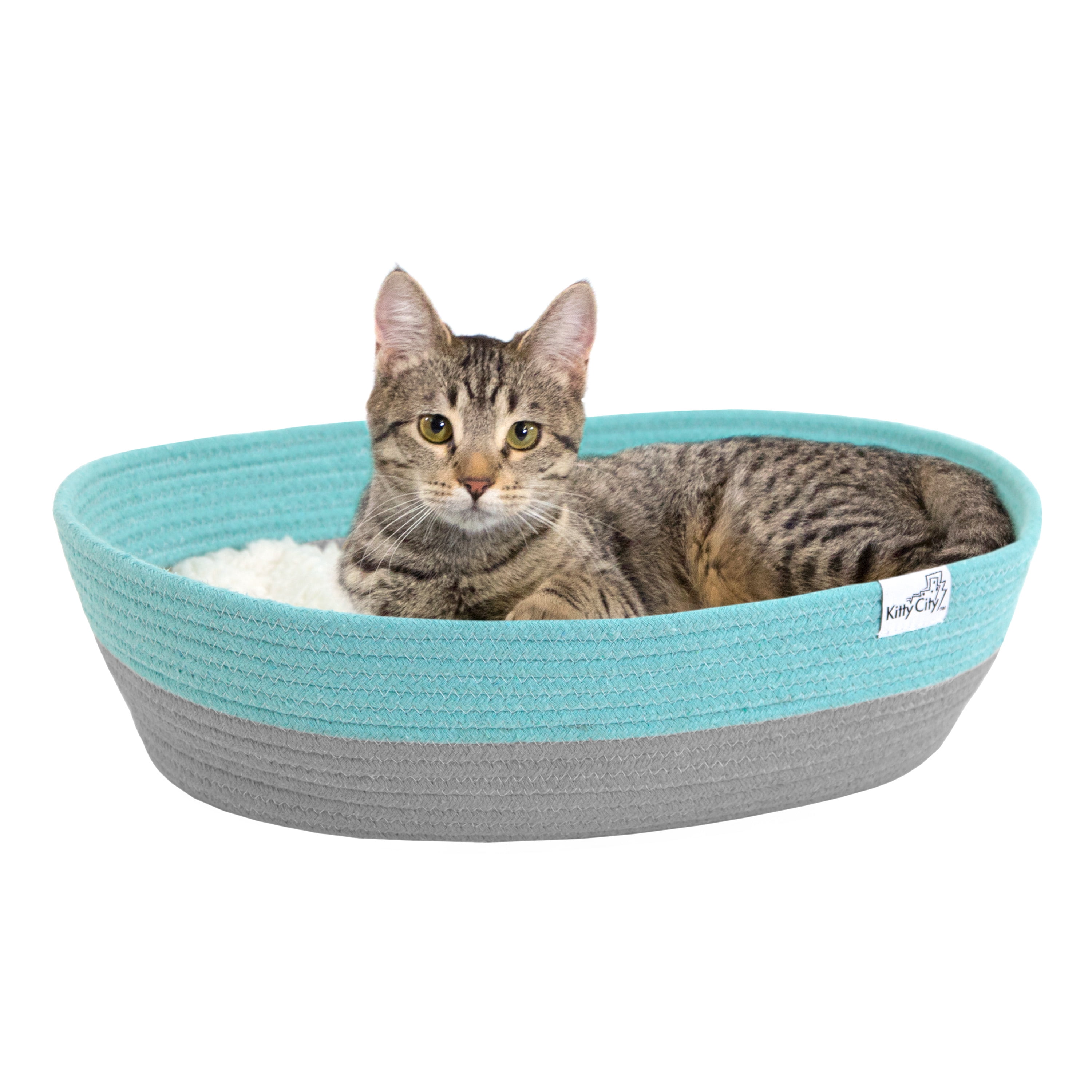 Kitty City Woven Cat Bed, Cotton Rope Basket with Washable Cushion, Multicolor