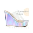thumbnail image 3 of BLISSFUL STEP Platform Clear Strap Wedge Heel Slide Sandals for Women Silver 7, 3 of 6