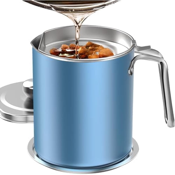 Stainless Steel Bacon Grease Saver - 2L / 67.6 fl oz Oil Container with Fine Mesh Strainer and Non-slip Tray for Kitchen Storing Frying Cooking Grease