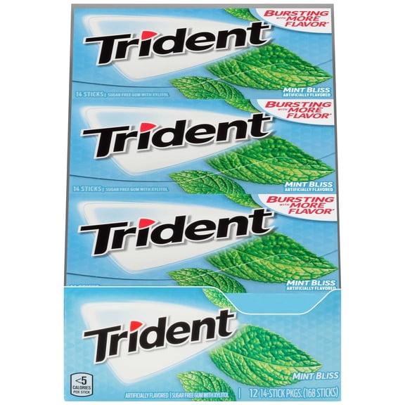 Trident Mint Bliss Sugar Free Gum, 14 count per pack - 144 per case.
