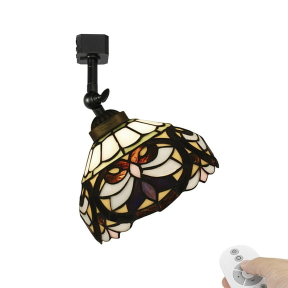 KAYYELAMP Dimmable J-Type Track Head Lighting Adjustable Angle Tiffany Ceiling Light Multi-Color Glass Shade Handmade Antique Retro Track Light Fixture For Gallery Mirror Front(No Track)