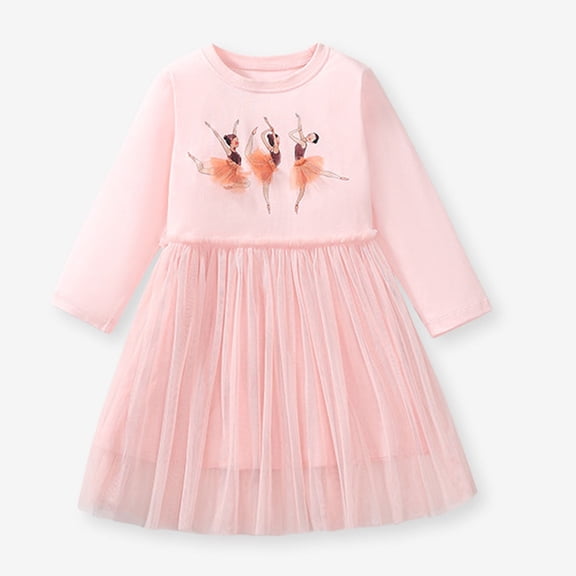 ATOGUTA Girls Frilly Dresses Long Sleeve Birthday Holiday Wedding Party Princess Tulle Dress Size 2T-8, Pink