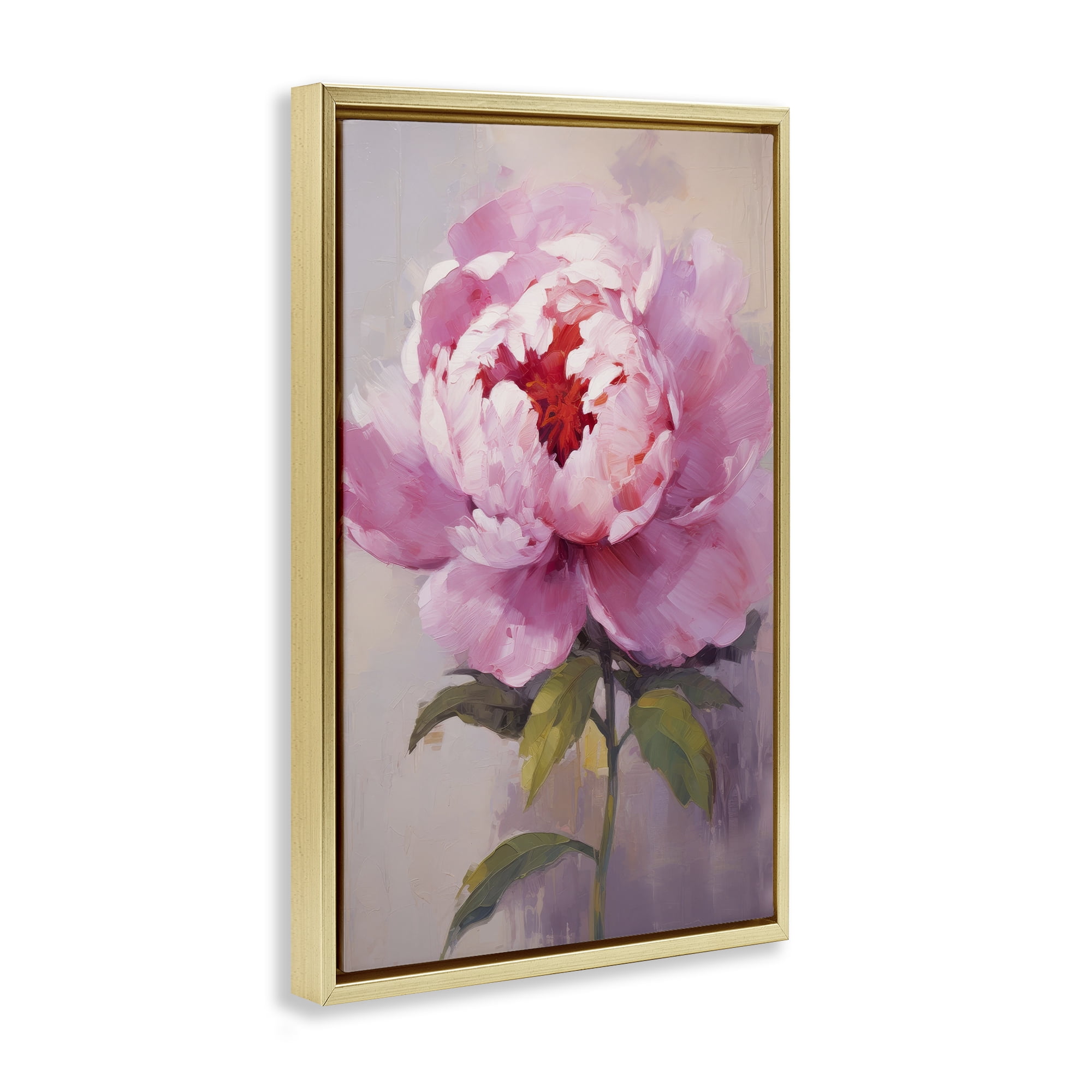 Stupell Industries Blush Pink Peony Botanical & Floral Painting Gold Floater Framed Art Print Wall Art, 21 x 31