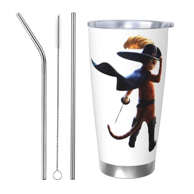 Vaso de 20 oz de El Gato con Botas, taza de viaje de café con aislamiento al vacío de acero inoxidable, taza de café, taza de viaje con tapa, taza térmica para exteriores