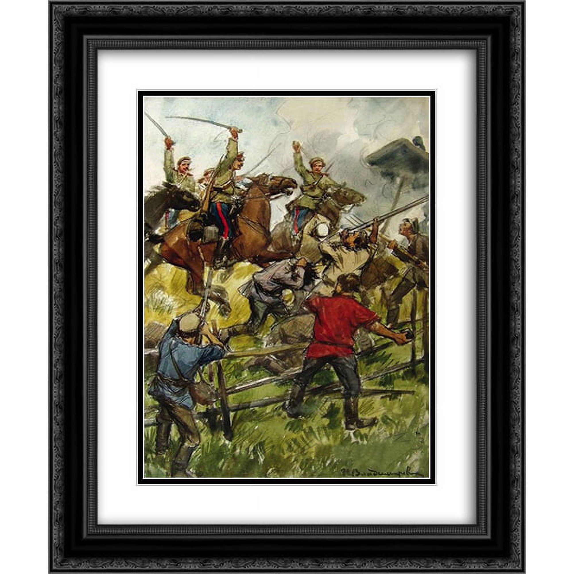 Ivan Vladimirov 2x Matted 20x24 Black Ornate Framed Art Print 'The revolt of the peasants on the estate of Prince Shahovskoy'