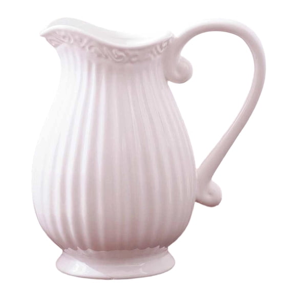 Flynix Ceramic Jug with Flower Holder, Country House Decor, Gift, Hydroponic Plant Pot, White