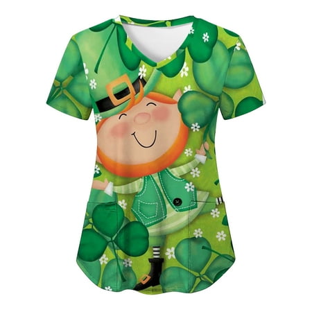 

SMihono Deals St. Patrick s Day Graphic Gift Loose Fit Tunic Fashion Ladies Scrub Tops Short Sleeve Working Nurse s Uniform for Women Crew Neck Summer Trendy Casual Female Leisure Red 12