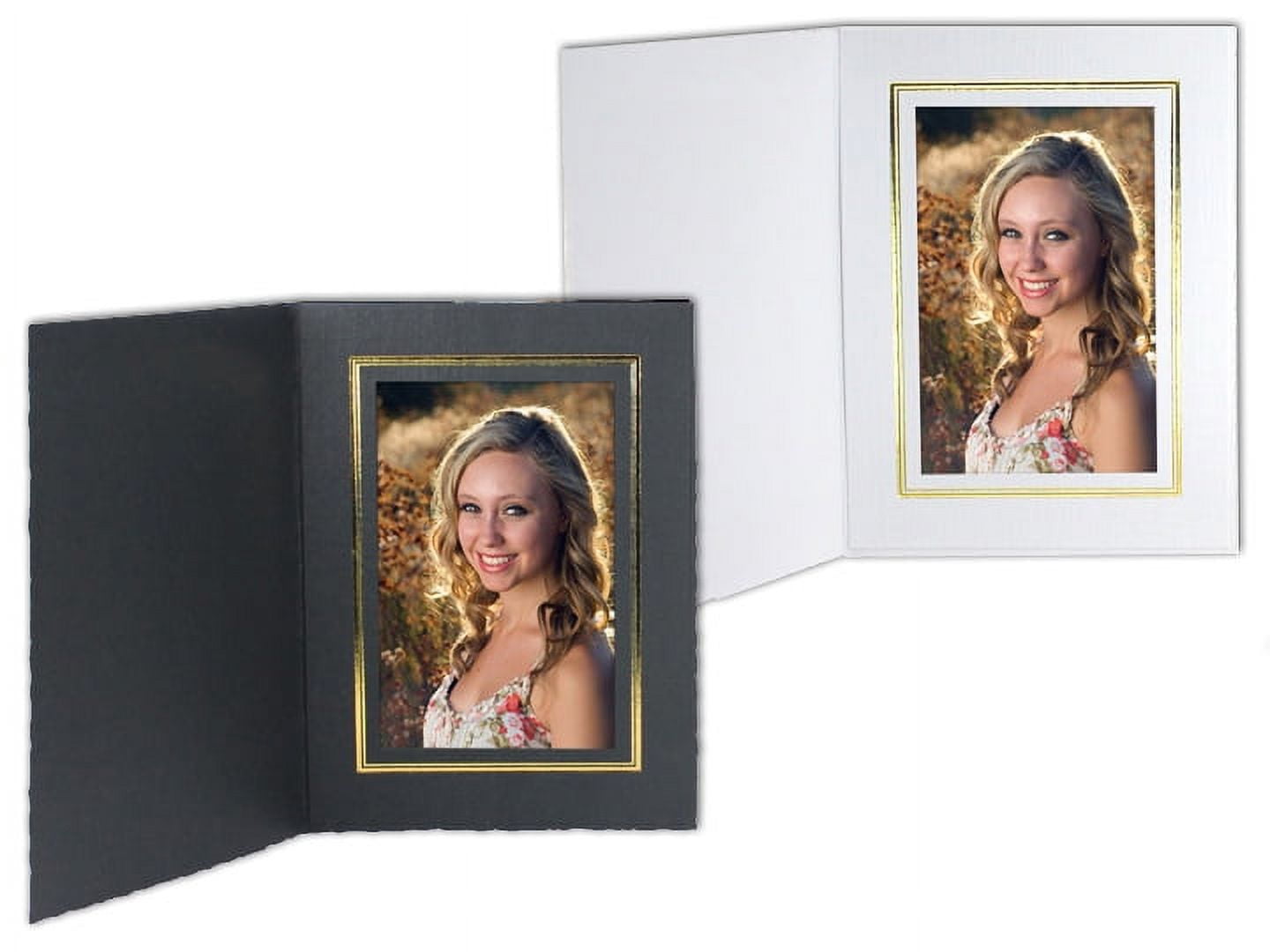 Cardboard Photo Folders White w/Black Foil 5x7 Vertical (25 Pack