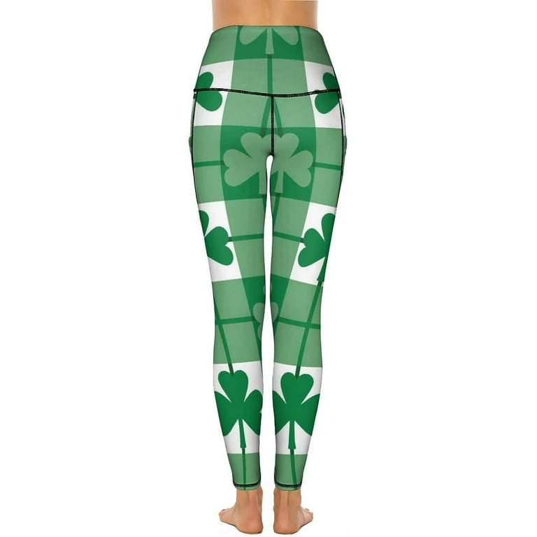 Emerald Green Shamrocks High Waist Yoga Pants Tummy Control Workout  Leggings for Women