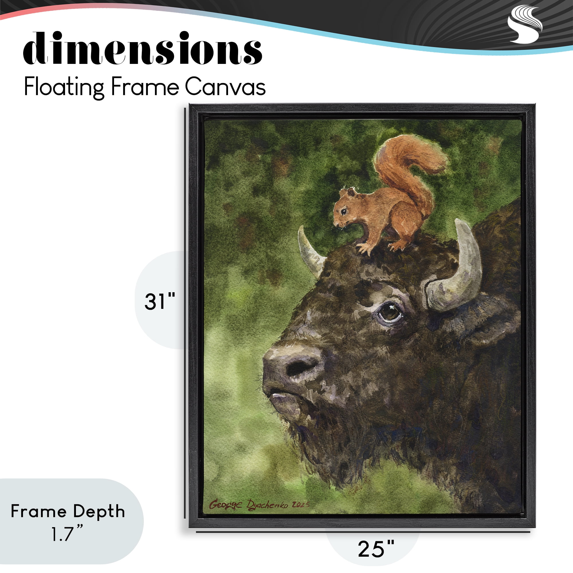 Stupell Industries Bison & Squirrel Duo Black Framed Floater Canvas Wall Art, design by George Dyachenko