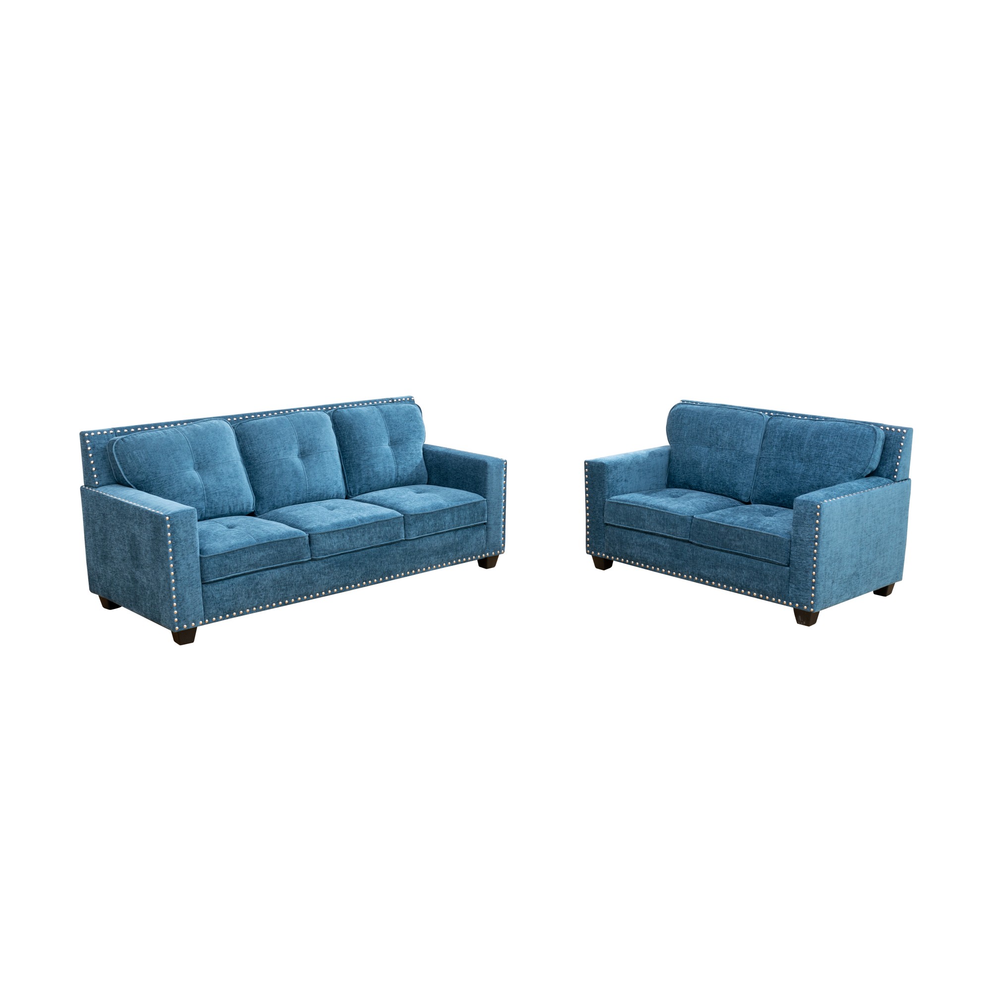 Gewnee 57" Linen Upholstered Loveseats with Nailhead Trim,Blue