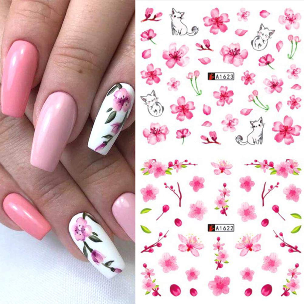 Nail Decals Pink Plums Florals Sakura Cherry Blossoms Flowers Wintersweet  Back Glue Nail Stickers For Nail Tips Beauty - Stickers & Decals -  AliExpress