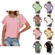 thumbnail image 5 of Camiseta informal holgada con cuello redondo y puntos de manga con volantes para mujer, Top de verano para uso diario, 5 of 6