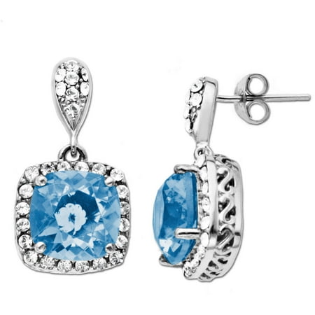 Luminesse Sterling Silver Blue and White Drop Earrings made with Swarovski Elements