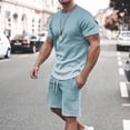 thumbnail image 2 of UVEASISHA Mens Sweat Suit 2 Piece Shorts,Two Piece Tracksuit for Men Fashion Gradient Print Outfits Summer Short Sleeve Muscle Workout Short Sets wiith Pockets and Drawstring Sales Today Clearance, 2 of 6